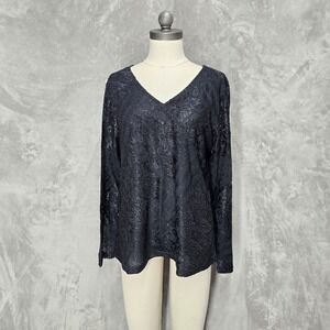 Coldwater Creek Womens Lace Top Blouse V-Neck Whimsigoth Victorian Witchy Goth L